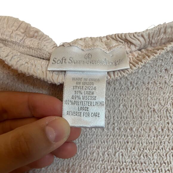 Vintage Soft Surroundings Powder Pink Linen Smocked Waist Midi Skirt Broomskirt - Picture 4 of 5